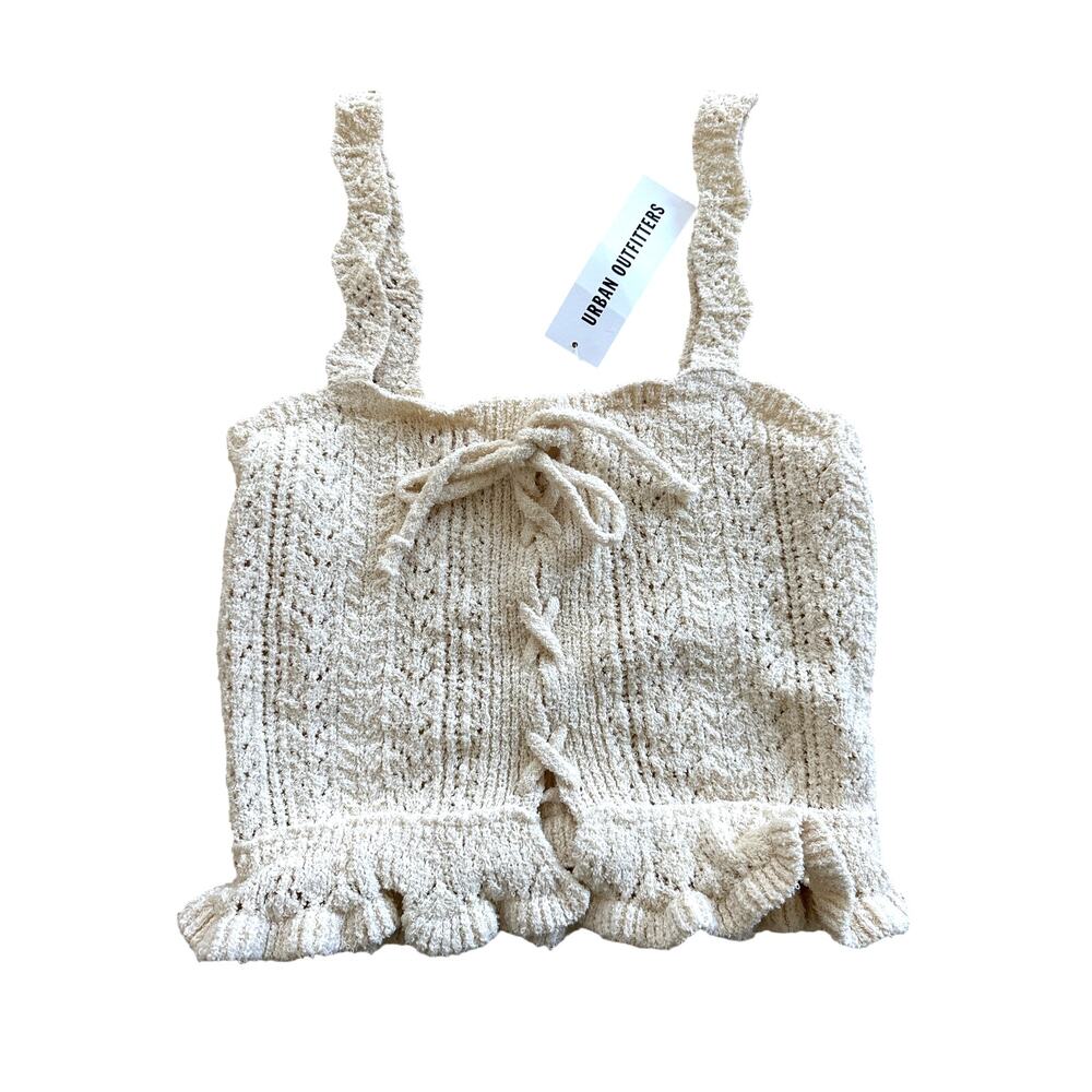 Urban Outfitters - Carmella Ruffle Knit Cami Tank Top in Beige